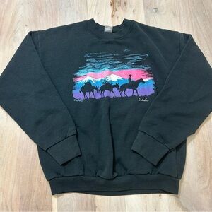 Vintage Idaho 1990 Cowboy Horse Hunter Pullover Sweatshirt Fruit Of The Loom LRG
